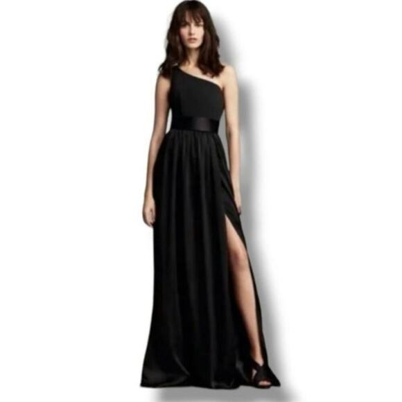 White by Vera Wang Black One-Shoulder Dress W/ Belt Sash Size: 4 - Picture 1 of 8